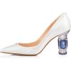 imageFSJ Women Bridal Pointed Toe Chunky Block High Heel Crystal Pumps Slip on Wedding Thick Comfort Evening Dress Shoes Size 415 USWhitepu 10cm