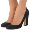 imageFSJ Women Classic Chunky High Heel Closed Round Almond Toe Slip On Formal Office Pumps Size 415 USBlackround Toe