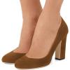 imageFSJ Women Classic Chunky High Heel Closed Round Almond Toe Slip On Formal Office Pumps Size 415 USBrownround Toe