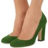 imageFSJ Women Classic Chunky High Heel Closed Round Almond Toe Slip On Formal Office Pumps Size 415 USOlive Greenround Toe