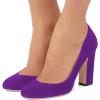 imageFSJ Women Classic Chunky High Heel Closed Round Almond Toe Slip On Formal Office Pumps Size 415 USPurpleround Toe