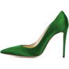 imageFSJ Women Elegant Satin High Heels Pumps Pointed Toe Stilettos Slip On Formal Shoes Size 415 USGreen