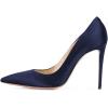 imageFSJ Women Elegant Satin High Heels Pumps Pointed Toe Stilettos Slip On Formal Shoes Size 415 USNavy