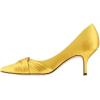 imageFSJ Women Low Kitten Heels Pointed Toe Slip on Pumps DOrsay Pleated Satin Evening Party Dress Office Shoes Size 415 USBright Yellow