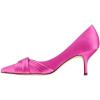 imageFSJ Women Low Kitten Heels Pointed Toe Slip on Pumps DOrsay Pleated Satin Evening Party Dress Office Shoes Size 415 USHot Pink