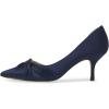 imageFSJ Women Low Kitten Heels Pointed Toe Slip on Pumps DOrsay Pleated Satin Evening Party Dress Office Shoes Size 415 USNavy Blue