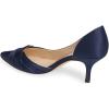 imageFSJ Women Low Kitten Heels Pointed Toe Slip on Pumps DOrsay Pleated Satin Evening Party Dress Office Shoes Size 415 USNavy Blue