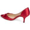 imageFSJ Women Low Kitten Heels Pointed Toe Slip on Pumps DOrsay Pleated Satin Evening Party Dress Office Shoes Size 415 USRed