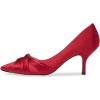 imageFSJ Women Low Kitten Heels Pointed Toe Slip on Pumps DOrsay Pleated Satin Evening Party Dress Office Shoes Size 415 USRed
