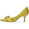 imageFSJ Women Low Kitten Heels Pointed Toe Slip on Pumps DOrsay Pleated Satin Evening Party Dress Office Shoes Size 415 USYellow