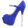 imageFSJ Women Sexy Peep Toe Sky High Heels Platform Pumps Ankle Straps Marry Jane Shoes with Metal Stilettos Size 415 USBlue