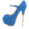 imageFSJ Women Sexy Peep Toe Sky High Heels Platform Pumps Ankle Straps Marry Jane Shoes with Metal Stilettos Size 415 USBlue Pu