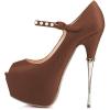 imageFSJ Women Sexy Peep Toe Sky High Heels Platform Pumps Ankle Straps Marry Jane Shoes with Metal Stilettos Size 415 USBrown Pu