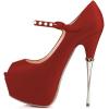 imageFSJ Women Sexy Peep Toe Sky High Heels Platform Pumps Ankle Straps Marry Jane Shoes with Metal Stilettos Size 415 USCrimson