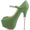 imageFSJ Women Sexy Peep Toe Sky High Heels Platform Pumps Ankle Straps Marry Jane Shoes with Metal Stilettos Size 415 USGreen Pu