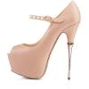 imageFSJ Women Sexy Peep Toe Sky High Heels Platform Pumps Ankle Straps Marry Jane Shoes with Metal Stilettos Size 415 USNude