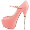 imageFSJ Women Sexy Peep Toe Sky High Heels Platform Pumps Ankle Straps Marry Jane Shoes with Metal Stilettos Size 415 USPink Pu