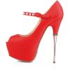 imageFSJ Women Sexy Peep Toe Sky High Heels Platform Pumps Ankle Straps Marry Jane Shoes with Metal Stilettos Size 415 USRed Pu