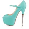 imageFSJ Women Sexy Peep Toe Sky High Heels Platform Pumps Ankle Straps Marry Jane Shoes with Metal Stilettos Size 415 USTurquoise