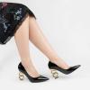 imageFSJ Women Stylish Metallic Gold Chain High Heel Pumps Pointed Toe Slip On Patent Leather Office Lady Party Shoes Size 416 USBlack