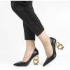 imageFSJ Women Stylish Metallic Gold Chain High Heel Pumps Pointed Toe Slip On Patent Leather Office Lady Party Shoes Size 416 USBlack Pu