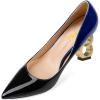 imageFSJ Women Stylish Metallic Gold Chain High Heel Pumps Pointed Toe Slip On Patent Leather Office Lady Party Shoes Size 416 USBlue Black