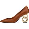 imageFSJ Women Stylish Metallic Gold Chain High Heel Pumps Pointed Toe Slip On Patent Leather Office Lady Party Shoes Size 416 USChocolate