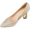 imageFSJ Women Stylish Metallic Gold Chain High Heel Pumps Pointed Toe Slip On Patent Leather Office Lady Party Shoes Size 416 USGold