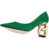 imageFSJ Women Stylish Metallic Gold Chain High Heel Pumps Pointed Toe Slip On Patent Leather Office Lady Party Shoes Size 416 USGreen Suede