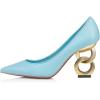 imageFSJ Women Stylish Metallic Gold Chain High Heel Pumps Pointed Toe Slip On Patent Leather Office Lady Party Shoes Size 416 USLight Blue