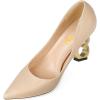 imageFSJ Women Stylish Metallic Gold Chain High Heel Pumps Pointed Toe Slip On Patent Leather Office Lady Party Shoes Size 416 USNude Matte Leather