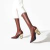 imageFSJ Women Stylish Metallic Gold Chain High Heel Pumps Pointed Toe Slip On Patent Leather Office Lady Party Shoes Size 416 USNutbrown