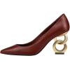 imageFSJ Women Stylish Metallic Gold Chain High Heel Pumps Pointed Toe Slip On Patent Leather Office Lady Party Shoes Size 416 USNutbrown
