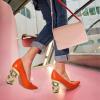 imageFSJ Women Stylish Metallic Gold Chain High Heel Pumps Pointed Toe Slip On Patent Leather Office Lady Party Shoes Size 416 USOrange Matte Leather