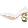 imageFSJ Women Stylish Metallic Gold Chain High Heel Pumps Pointed Toe Slip On Patent Leather Office Lady Party Shoes Size 416 USWhite
