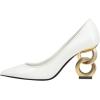 imageFSJ Women Stylish Metallic Gold Chain High Heel Pumps Pointed Toe Slip On Patent Leather Office Lady Party Shoes Size 416 USWhite Patent Leather