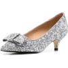 imageFSJ Women Comfy Pointed Toe Bows Pumps Kitten Heel Slip On Party Dress Office Daily Ladies Shoes Size 415 USSilver Glitter