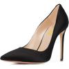 imageFSJ Women Elegant Satin High Heels Pumps Pointed Toe Stilettos Slip On Formal Shoes Size 415 USBlack