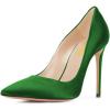 imageFSJ Women Elegant Satin High Heels Pumps Pointed Toe Stilettos Slip On Formal Shoes Size 415 USGreen