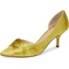 imageFSJ Women Low Kitten Heels Pointed Toe Slip on Pumps DOrsay Pleated Satin Evening Party Dress Office Shoes Size 415 USYellow
