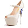 imageFSJ Women Sexy Peep Toe Sky High Heels Platform Pumps Ankle Straps Marry Jane Shoes with Metal Stilettos Size 415 USBeige Pu