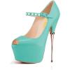 imageFSJ Women Sexy Peep Toe Sky High Heels Platform Pumps Ankle Straps Marry Jane Shoes with Metal Stilettos Size 415 USTurquoise