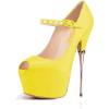 imageFSJ Women Sexy Peep Toe Sky High Heels Platform Pumps Ankle Straps Marry Jane Shoes with Metal Stilettos Size 415 USYellow