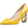 imageFSJ Women Stylish Metallic Gold Chain High Heel Pumps Pointed Toe Slip On Patent Leather Office Lady Party Shoes Size 416 USYellow