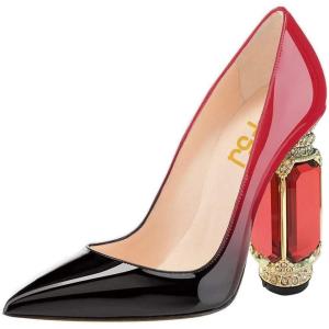 imageFSJ Women Bridal Pointed Toe Chunky Block High Heel Crystal Pumps Slip on Wedding Thick Comfort Evening Dress Shoes Size 415 USBlackRed