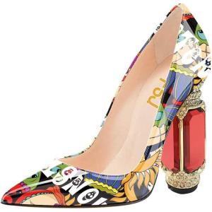 imageFSJ Women Bridal Pointed Toe Chunky Block High Heel Crystal Pumps Slip on Wedding Thick Comfort Evening Dress Shoes Size 415 USCartoon