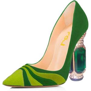 imageFSJ Women Bridal Pointed Toe Chunky Block High Heel Crystal Pumps Slip on Wedding Thick Comfort Evening Dress Shoes Size 415 USGreenrainbow