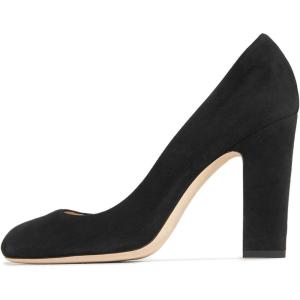 imageFSJ Women Classic Chunky High Heel Closed Round Almond Toe Slip On Formal Office Pumps Size 415 USBlackround Toe