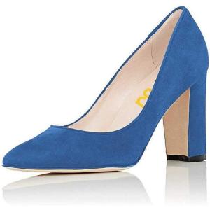 imageFSJ Women Classic Chunky High Heel Closed Round Almond Toe Slip On Formal Office Pumps Size 415 USBluealmond Toe