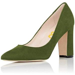 imageFSJ Women Classic Chunky High Heel Closed Round Almond Toe Slip On Formal Office Pumps Size 415 USOlive Greenalmond Toe